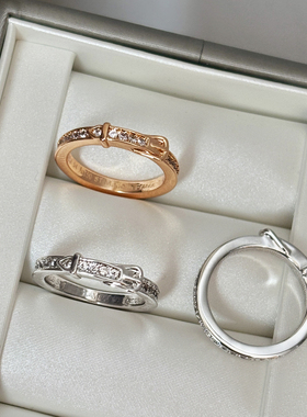 满钻玫瑰金马蹄扣戒指女