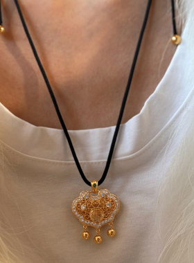 古法沙金长命锁项链女