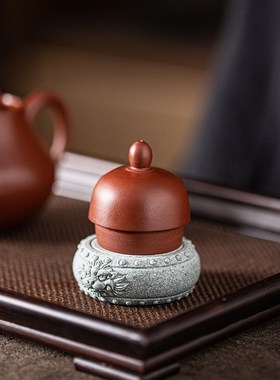 中式麒麟兽首小石鼓茶宠摆件创意小底座盖置杯垫客厅茶桌装饰造景