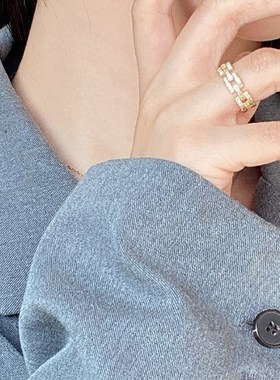 STANDii手i作 链条微镶嵌戒指开口戒大气质感轻奢镀金冷淡风简约