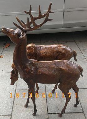 纯铜鹿大号梅花鹿路路发财一对吉祥招财家居创意黄铜器工艺品摆件