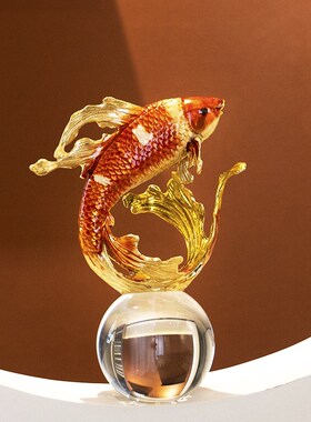 现代鸿运b锦鲤鱼水晶球装饰品摆件高端客厅玄关办公室家居工艺品