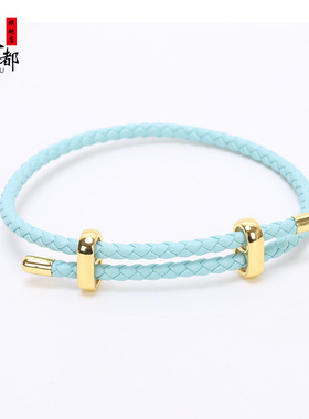 周家款可调节牛皮绳手链本命年男女红绳情侣款可串T珠子转运珠皮