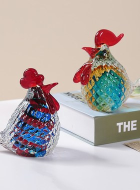 现代简约手工琉璃萌鸡水晶摆件客厅儿童I房玄关样板房装饰乔迁送