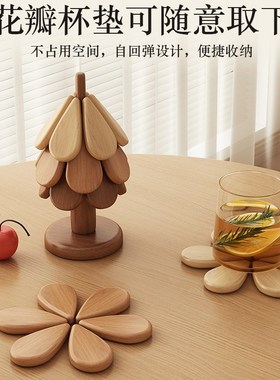 高级感耶诞树隔热垫餐桌摆件w创意一棵树实木杯垫家用防烫折叠锅