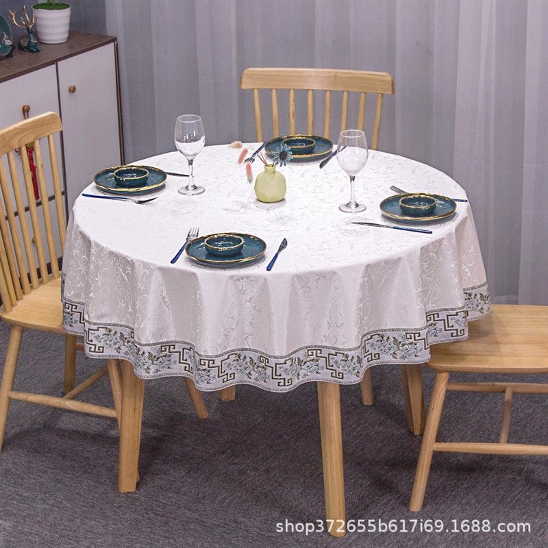 轻奢大圆桌布防水防油防烫免洗餐桌布酒J店餐厅家用台布加厚防油 - 图1