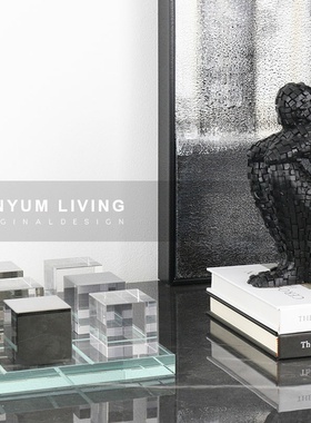 现代简约样板房轻奢n摆设软装饰品透明水晶棋盘艺术售楼处家居摆