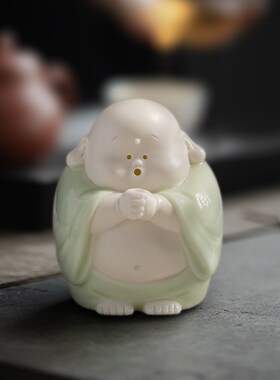 创意中式弥勒佛陶瓷摆件大肚招财笑佛F家居客厅桌面装饰工艺品摆