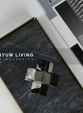 北欧大理石e纹金壁长方形托盘餐桌展示收纳轻奢软装洗手间置物盘