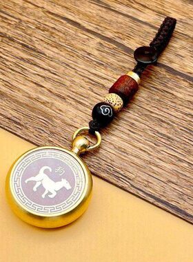 吉祥佩物朱砂转十二生肖可鸡钥匙扣黄铜挂件戴兔的本命年属挂坠动