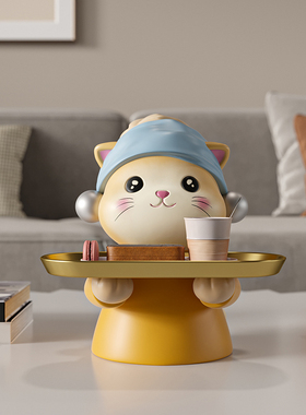 进门入户玄关f钥匙收纳摆件家居装饰品创意艺术猫托盘乔迁新居礼