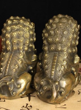 纯铜狮子摆件大号铜狮子一对雄狮镇D宅门口风水招财客厅家居装饰