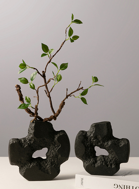 新中式侘寂风创意陶瓷花瓶摆件简约花器客厅书R房样板间软装饰品