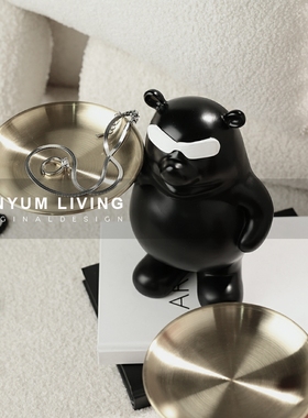 简约创意家居客厅爱m心黑白熊摆件酒店餐厅树脂摆设样板房软装饰