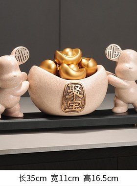 创意招财b聚宝盆玄关客厅摆件家用老板开店办公室收银前台装饰商