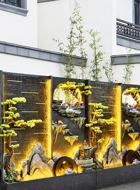 假山流水喷泉双面水m幕墙屏风摆件客厅循环水装饰水景玄关隔断景
