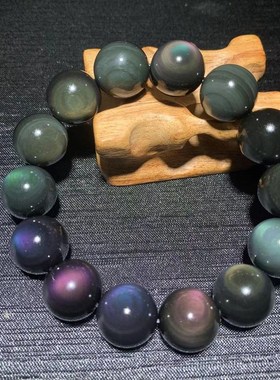 天然双彩虹眼黑曜石手链t金曜石银曜石男女情侣水晶本命年手串