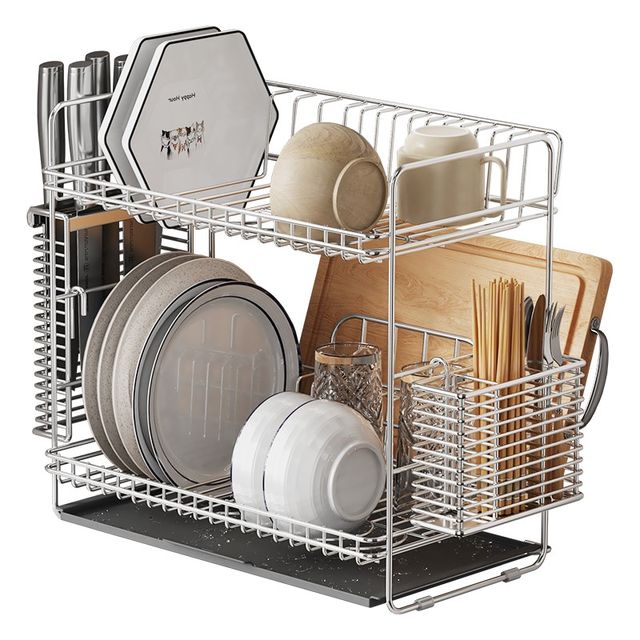 304 stainless steel kitchen dishes sink drain x rack bowl plate chopstick dish washing rack double-layer tableware countertop storage rack