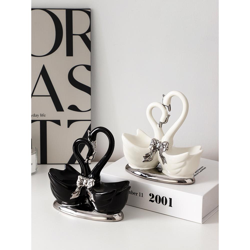 水晶球情侣天鹅摆件现代轻奢家居玄关客厅酒柜电视柜子装饰品对象 - 图1