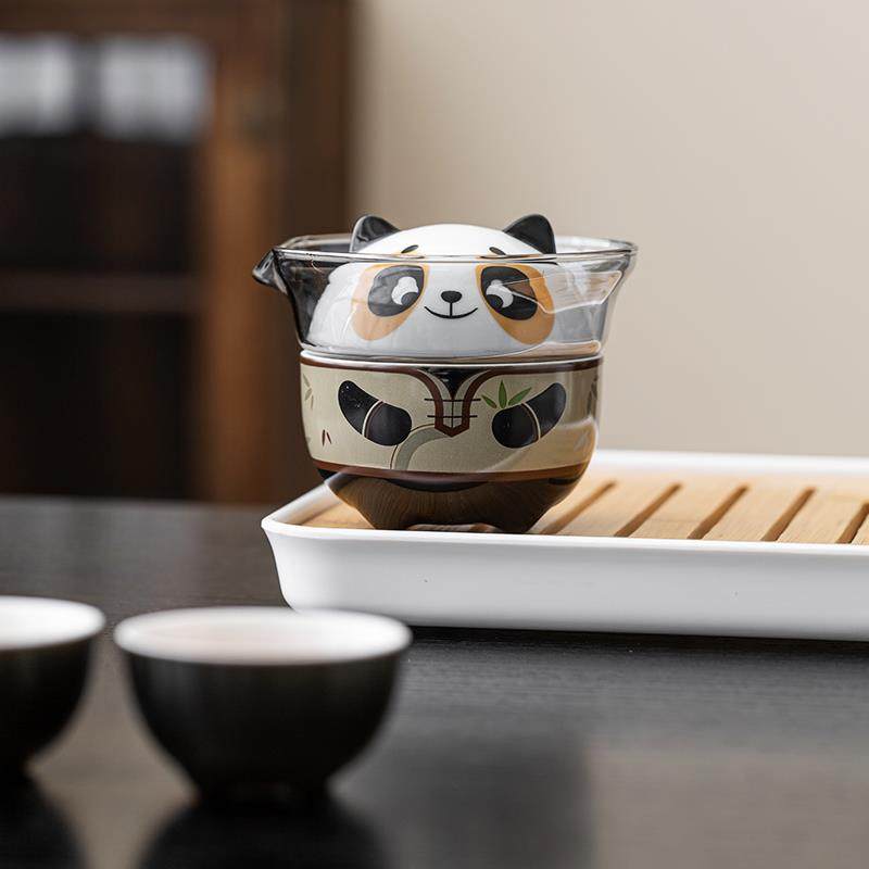 熊猫一壶三杯便携式户外旅行茶具套装便携式快客杯功夫茶具泡茶壶,淘宝优惠券,粉丝福利购,淘宝优惠卷