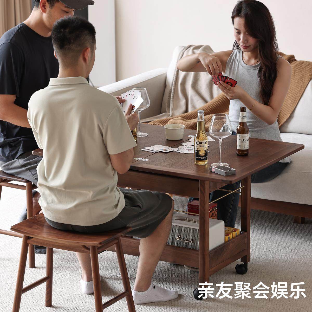 黑胡桃木可移动茶几客厅全实木沙发边几边桌阳台小桌子带轮小推车,淘宝优惠券,粉丝福利购,淘宝优惠卷