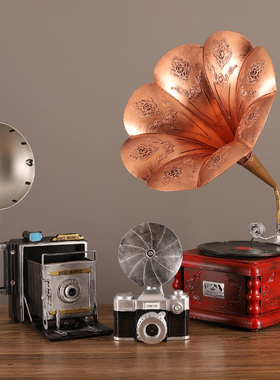 老式复古怀旧铁艺相机摆件模型办公室电视酒柜高档装饰品道具礼物