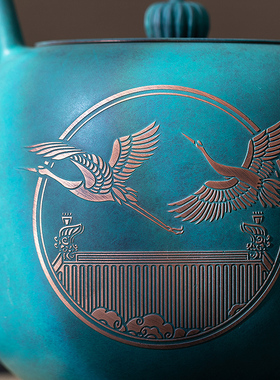 朱炳仁铜 手工紫铜壶单人便携泡茶壶功夫茶具瑞鹤呈祥壶