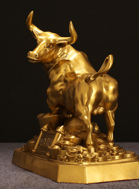 华尔街铜牛摆件金牛气冲天牛转乾坤办公室桌牛市全黄铜牛摆件装饰