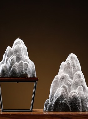 中式禅意假山摆件陶瓷水族鱼缸造景客厅玄关沙盘枯山水微景观装饰