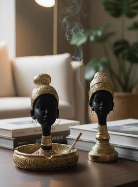 客厅高级感柜子摆件冰箱顶上面的摆件北欧复古树脂非洲黑人女半身