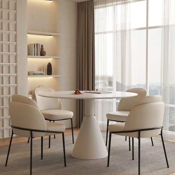 水磨石圆形岩板餐桌奶油风小户型餐厅饭桌网红圣杯圆桌简约纯白色,淘宝优惠券,粉丝福利购,淘宝优惠卷