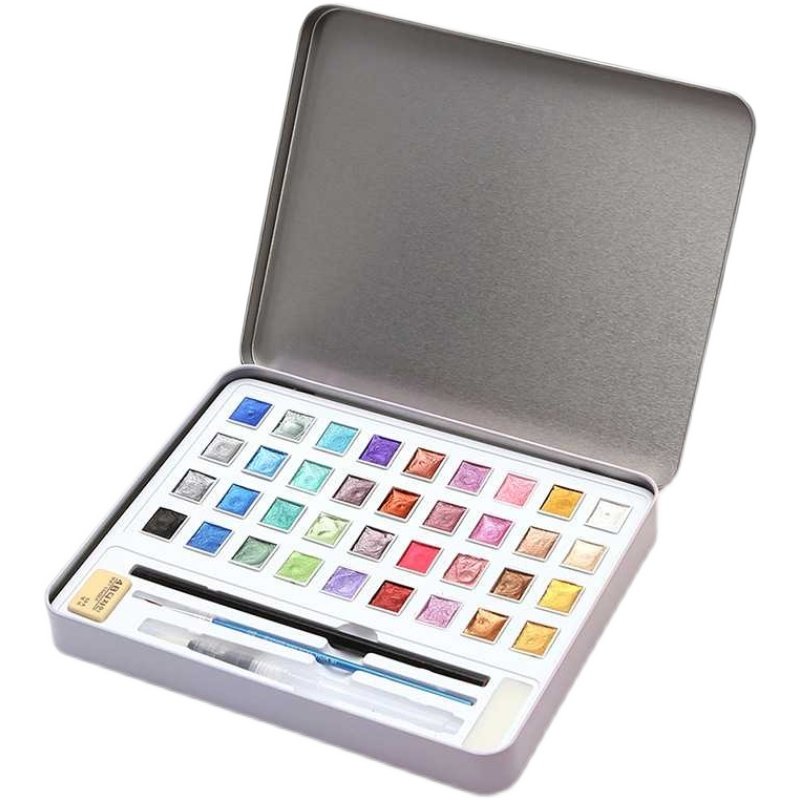 习勒固体水彩颜料套装 小铁盒专业美术绘画美甲晕染专用珠光水彩,淘宝优惠券,粉丝福利购,淘宝优惠卷