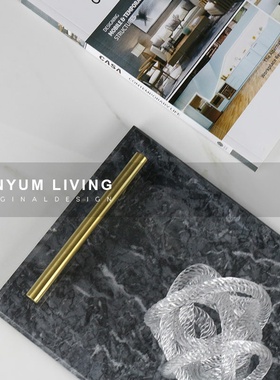 现代轻奢家居软装饰品桌面摆件A样板房间金属把手托盘收纳盘摆设