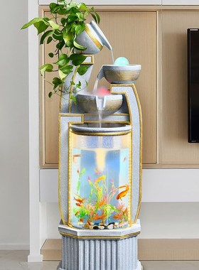 客厅流水摆件鱼j缸景观室内装饰假山喷泉循环水落地加湿器开业装