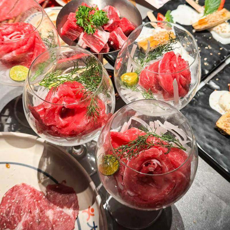 高脚玻璃水晶杯创意韩式烤肉套装盘子网红和牛玻璃杯特色日料餐具,淘宝优惠券,粉丝福利购,淘宝优惠卷