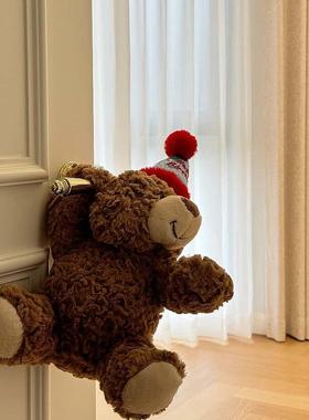 【家居好物】生日帽泰迪熊门把手装饰玩偶创意摆件门把手护套防撞