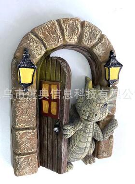 新品可爱阳台上的小龙摆件恐龙开门花园摆件树脂工艺品摆件雕像