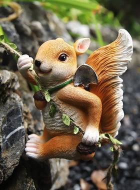 仿真小松鼠摆件庭院户外动物壁挂秋千花园阳台幼儿园树上装饰挂件