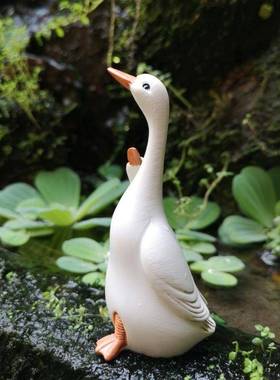白鸭庭院鱼池鸭子树脂摆件装饰阳台院子动物花盆摆设水池店铺家居