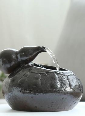 创意鱼缸小型葫芦流水招财家居饰品喷泉水景摆件现代简约桌面景观