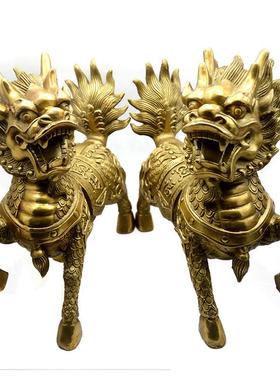 德缘居铜摆件一对火麒麟才富麒麟家居客厅吉祥神兽摆件