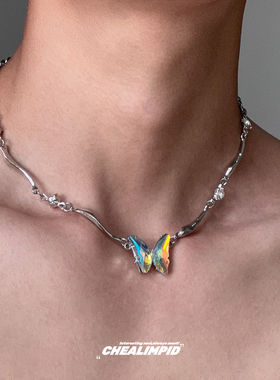 渐变蝴蝶金属不规则项链
