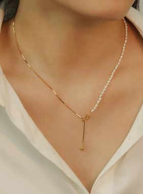 925纯银项链米珠珍珠蛇骨链双拼小众锁骨链ins风女高级感