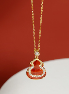 925纯银项链红玛瑙葫芦吊坠女高级感小众设计ins风气质