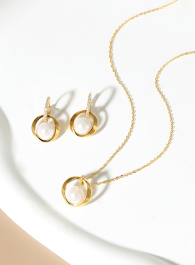 LALACHIC925纯银项链批发女套装珍珠椭圆高级感小众设计ins风气质