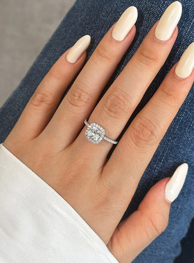 胖东来同款s925纯银1克拉莫桑石方糖戒指女轻奢百搭小众设计手饰