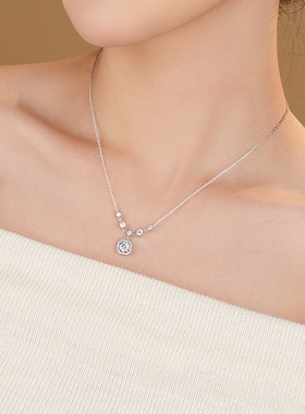 胖东来同款s925纯银1克拉莫桑石小方糖项链女爆闪轻奢高级感首饰