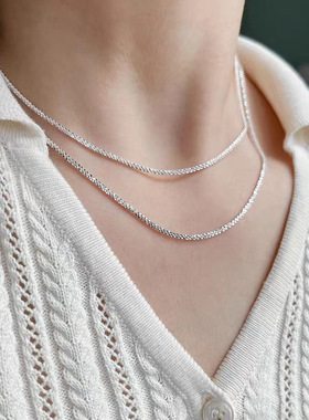 s925银波光粼粼闪光素链简约个性小众轻奢气质女项链ins潮菜花链