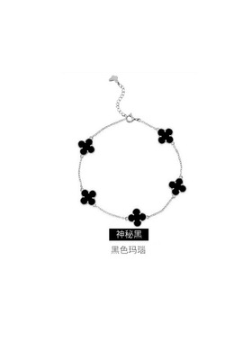 幸运四叶草手链S925纯银双面贝母玛瑙孔雀石时尚气质百搭