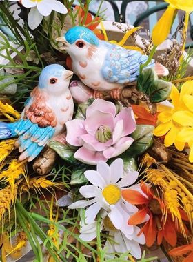 陶瓷织巢鸟小摆件客厅台面家居摆设博古架装饰新婚乔迁欧韵青花